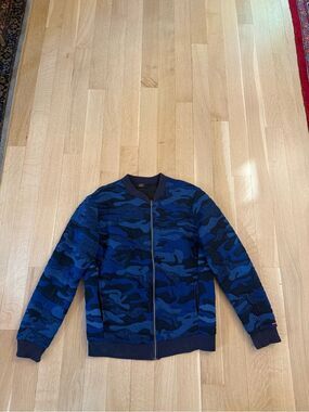 Astr Blue & Black Quilted Camo Bomber Jacket